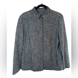 Eileen Fisher Textured tweed Gray/black boxy Blazer button closure classic prep
